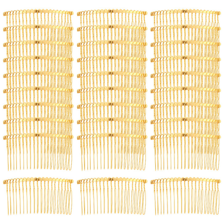 Cinaci 30 Pack Gold Metal Hair Side Combs Slide Bun Holder with 20 Teeth DIY Headpieces Clips Grips Barrettes Accessorie