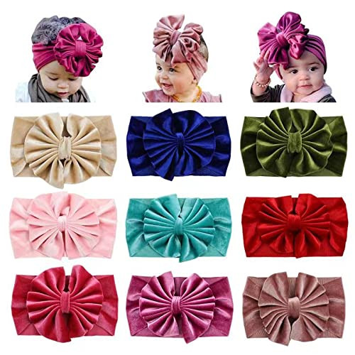Cinaci 9 Pack Solid Soft Velvet Stretchy Knot Bowknot Hair Bows Wide Headbands Headwraps Autumn Winter Hair Accessories