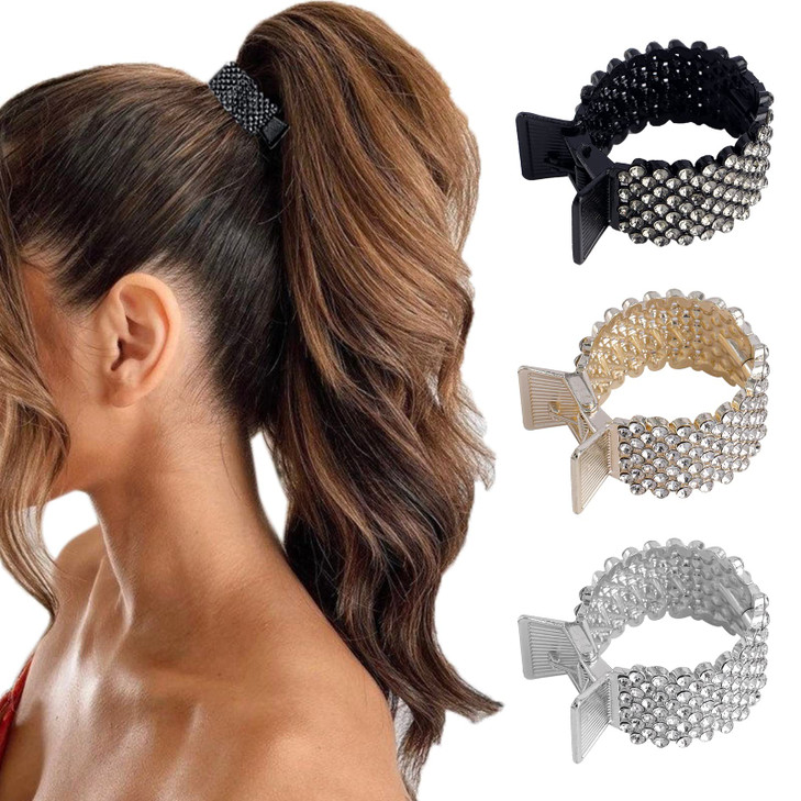 FRDTLUTHW 177Inch Small Hair Claw Clips for High Ponytail Rhinestone Shark Hair Clips for Women Thick Long HairPack of 3