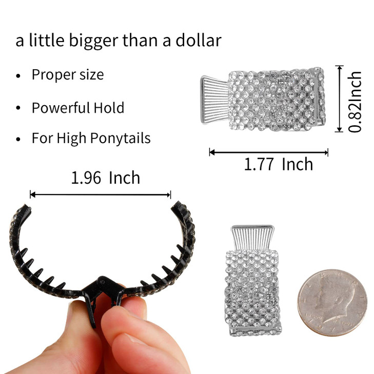 FRDTLUTHW 177Inch Small Hair Claw Clips for High Ponytail Rhinestone Shark Hair Clips for Women Thick Long HairPack of 3