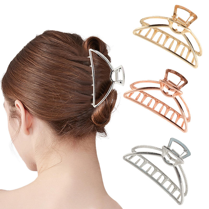 VinBee Metal Hair Clips for Women Hair Claw Clips Medium for Thick Hair 3 Pack Silver Gold Rose Gold