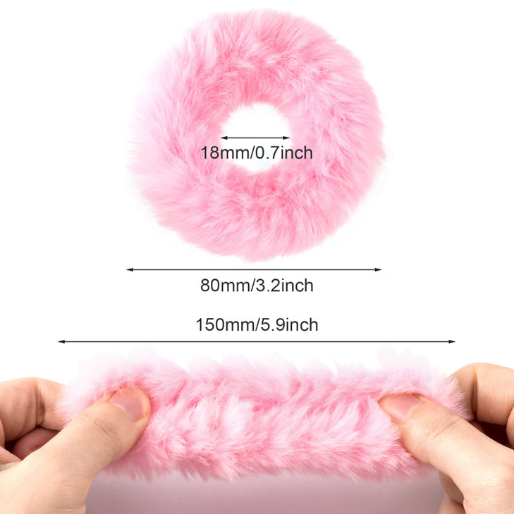 OIIKI Pink Fuzzy Hair Scrunchies 14pcs Furry Hair Scrunchies Furry Hair Bands with Faux Rabbit Fur Elastic Hair Tie Pony