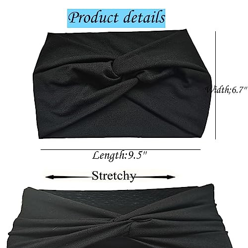 Hexchasty 2Pcs Turban Headbands for Women Thick Fashion Boho Stretchy Cute Extra Wide large Headbands Fabric Knotted Clo
