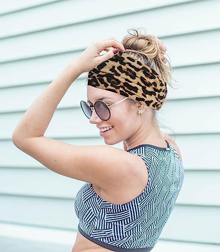 Hexchasty 2Pcs Turban Headbands for Women Fashion Boho Stretchy Thick Cute Extra Wide Headbands large Fabric Knotted Clo