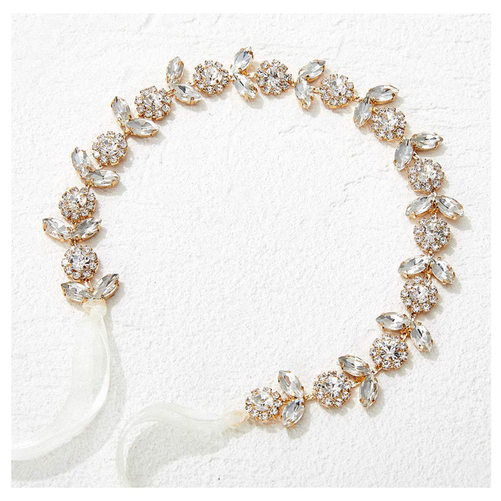 SWEETV Gold Baby Girl Headband Flower Girl Headpiece Princess Crystal Wedding Hair Accessories for Birthday Party Photog