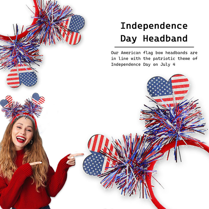 HIFANMM 4th of July Headband Independence Day Hair Accessories Patriotic Party Hair Supplies American Flag Love Heart De