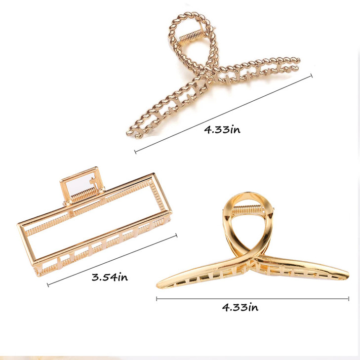 Mehayi 3 PCS Metal Large Claw Clips for Thick Heavy Hair Strong Hold Big NonSlip Hair Catch Barrette Jaw Clamp for Long