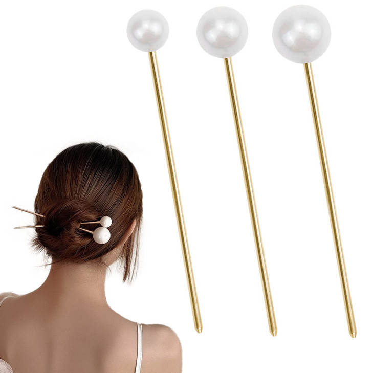 3 Pcs Pearl Hair Pins Minimalist Hair Metal Hair Stick Elegant Chignon Pins Updo Chopsticks Gold Hair Jewelry for Women