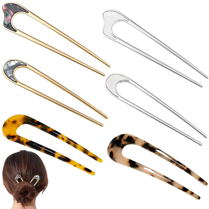 6 Pieces Metal U Shaped Hair Pins French Hairpin Vintage Forks Sticks Bobby Pin Kit for Updo Bun Women Girls Hairstyle H