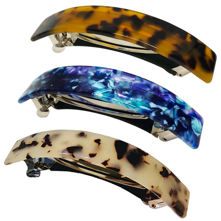 HYFEEL Large French Barrettes for Women Fine Thick Hair Classic Tortoise Shell Hair Clips Wide Curved Celluloid Ponytail