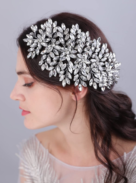 JWICOS Crystal Bride Wedding Hair Comg Bridal Hair Comb Hair Clip Flower Wedding Hair Accessories for Women and Girls Co