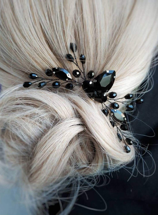 BERYUAN Women Rhinestone Onyx Black Teardrop Small Hair Comb Bridal Wedding Hair Accessory Crystal Gift for Her Party He