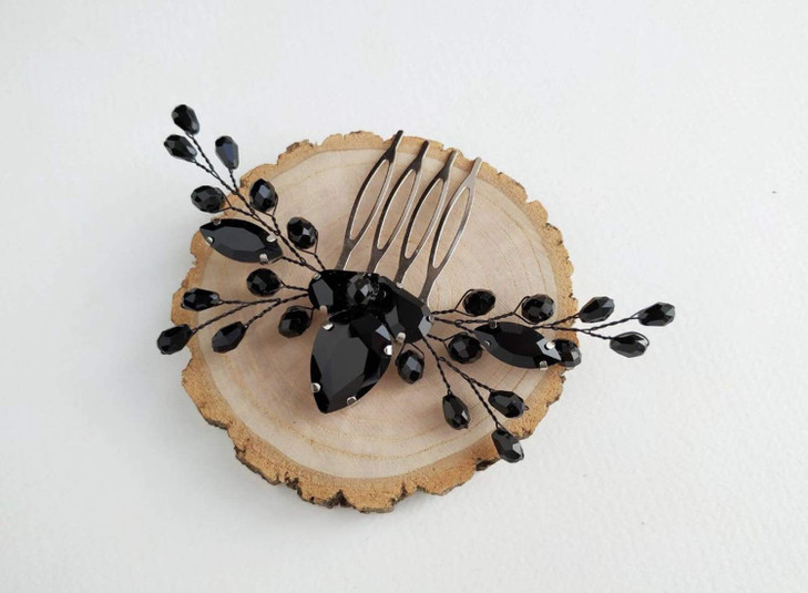 BERYUAN Women Rhinestone Onyx Black Teardrop Small Hair Comb Bridal Wedding Hair Accessory Crystal Gift for Her Party He