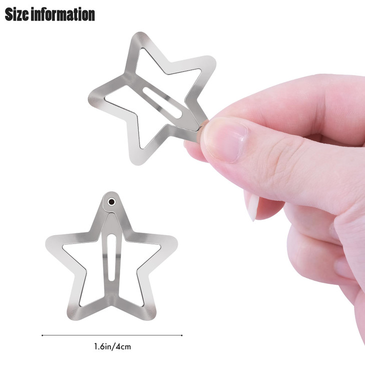 Star Hair Clips 2000s Y2K Snap Hair Barrettes Non Slip Star Hair Accessories Silver Metal Hair Clips for Girls Women 30
