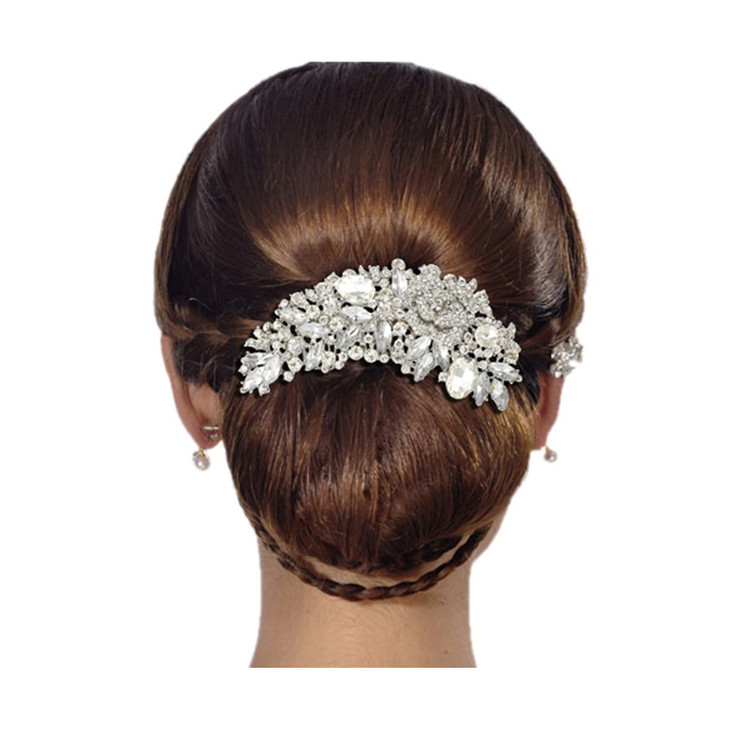 EVER FAITH SilverTone Austrian Crystal Bridal Rose Flower Hair Comb Clear