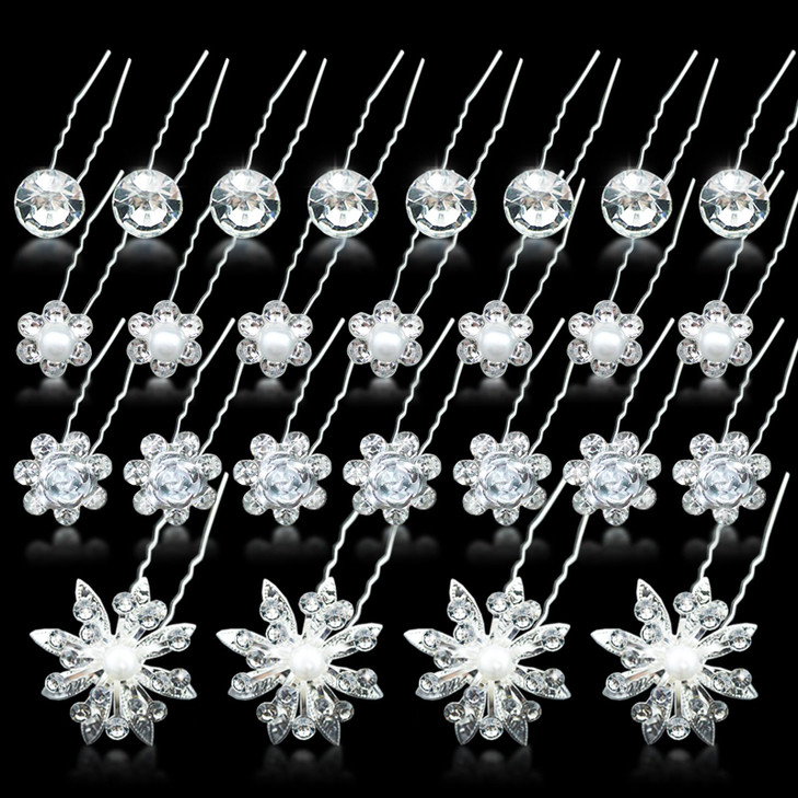 48 Pieces Crystal Wedding Hair Pins Rhinestone Flower Hair Clips Accessories Barrettes Bobby Pins U Shaped Hair Clips fo