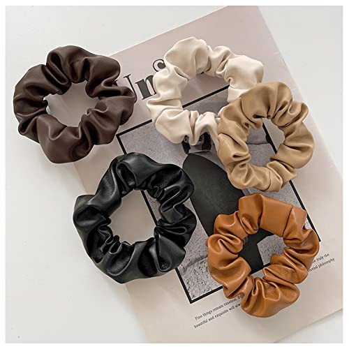 Big Leather Scrunchies for Thick Hair Rubber Bands No Damage Soft Hair Ties Accessories for Women Girls Elastic Leather