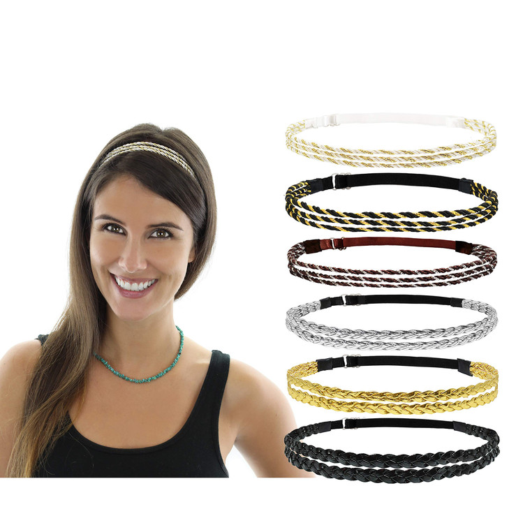 Beaute Galleria 6 Pieces Adjustable Braided Headbands Double Braided Triple Strand Twisted Elastic Women Hair Accessory