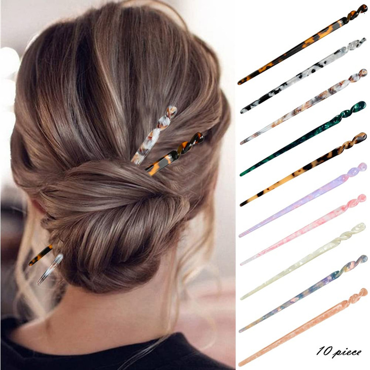10 Pieces Acetate Hair Sticks Leopard Print Hair Pins Tortoise Shell Hairpin Vintage Hair Chopsticks Retro Hairpins Disk