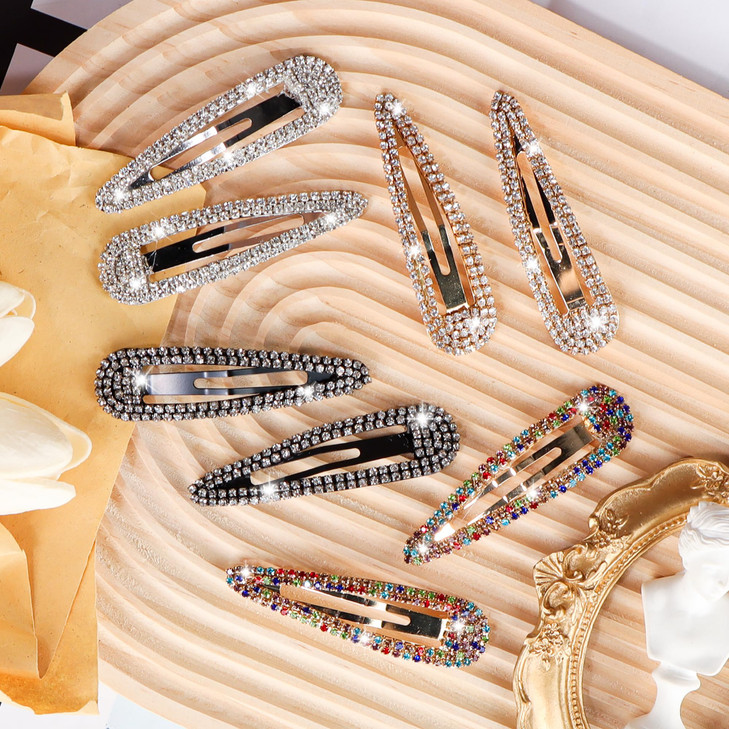 LOSANJI 8PCS Rhinestone Hair Clips Water Drop Crystal Hair Barrettes Bling Metal Snap Duckbill Hairpins Sparkle Hair pin