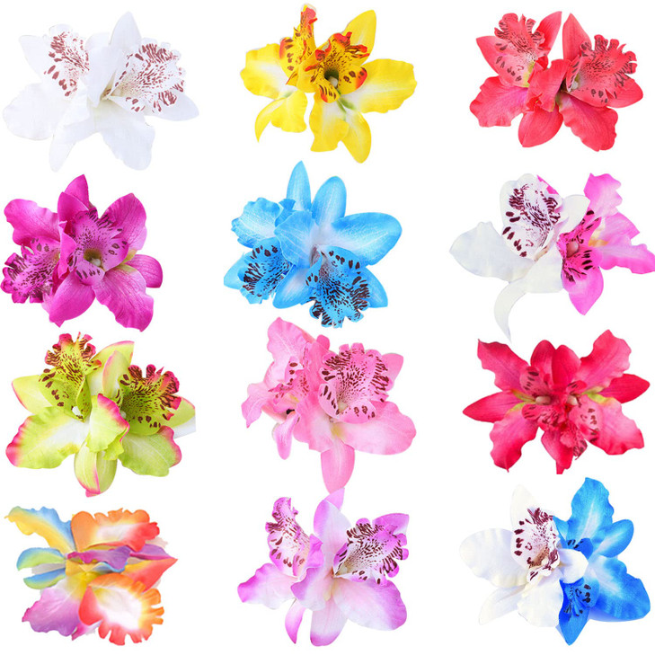 Lawie 12 Pack Fake Artificial Silk Orchid Flower Hair Clips Floral Barrettes With Alligator Brooch Pins Tropical Hair Pi
