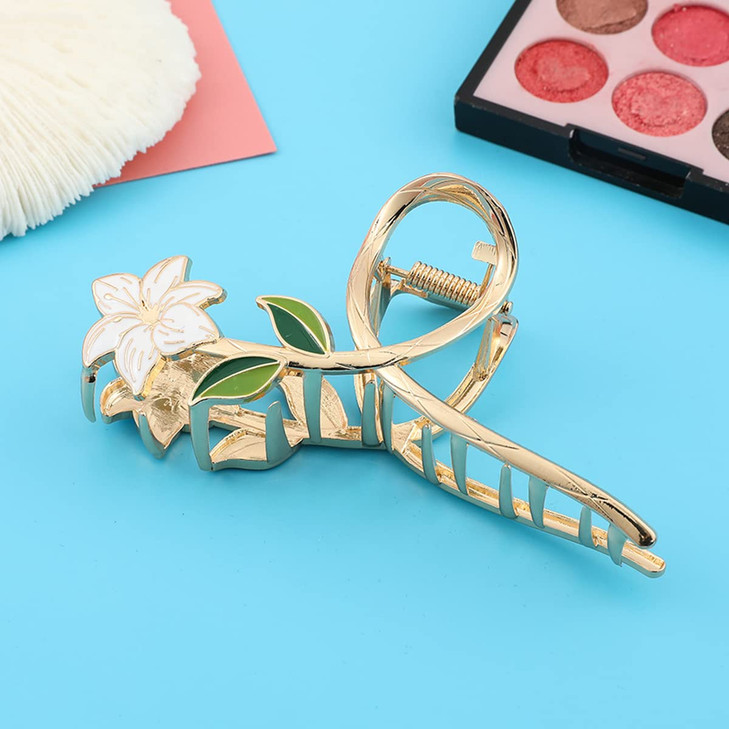 Hair Claw Clips Acrylic Barrette Crab Headband Ponytail Thick Gold Curly Hair Clip Gothic Styling Accessories White Lily
