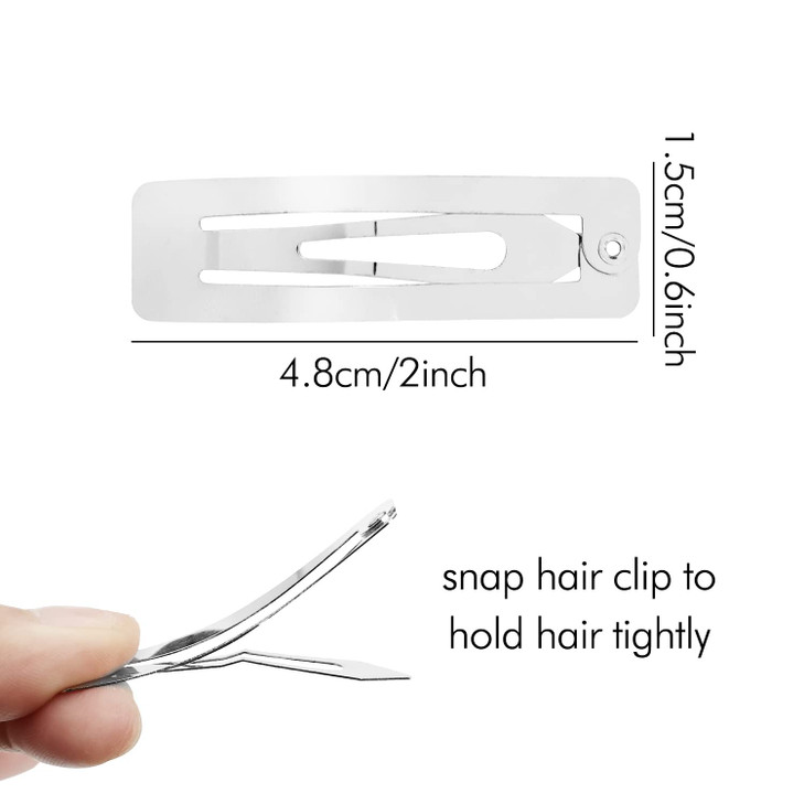 Lawie 100 Pack Bulk 2 Inch 5 CM Rectangle Square Snap Metal Hair Clips Barrettes Silver Hairpins Clips Thin Fine Bang Ha