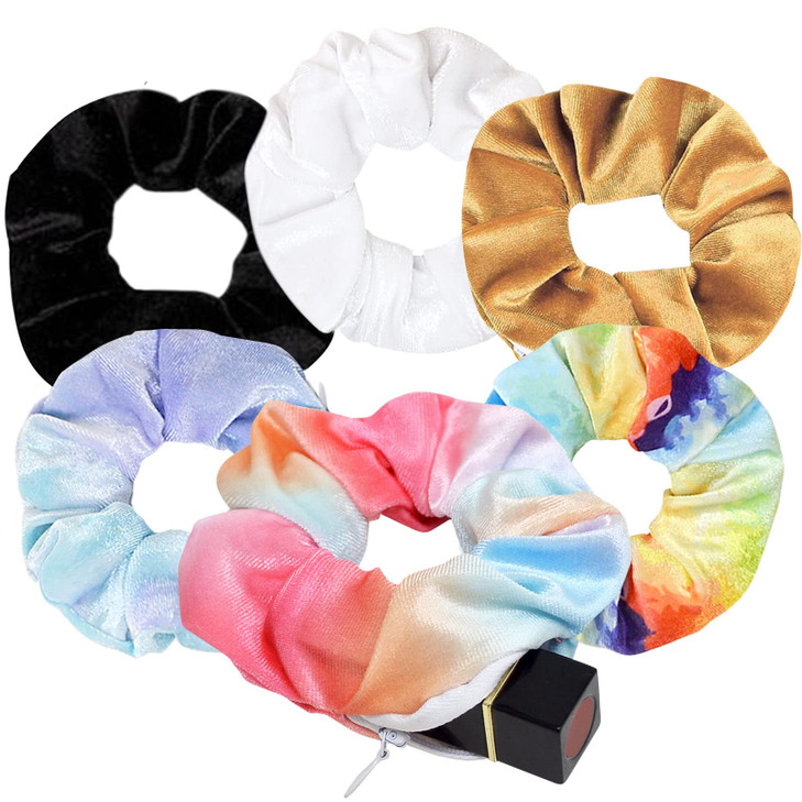 Velvet Pocket Scrunchie with Hidden Zipper 6Pack Stash Scrunchy Hair Ties for Vsco Girls Women Hair Accessories 6PACKB