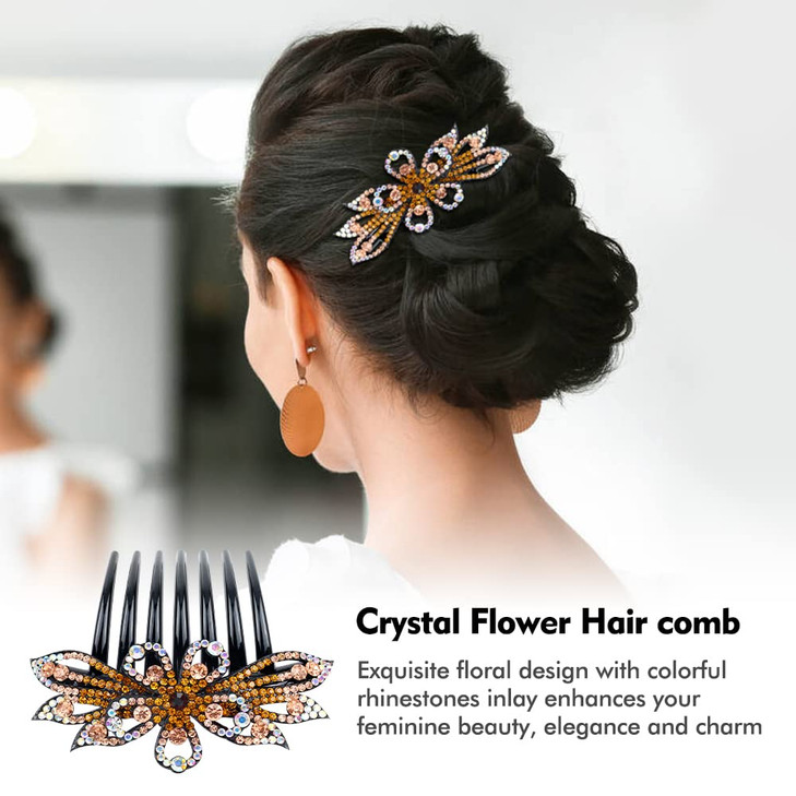 Lawie 6 Pack Large Crystal Rhinestone Side Comb Fancy Sparkly Jeweled Long Teeth Plastic Decorative Hair Combs Accessori
