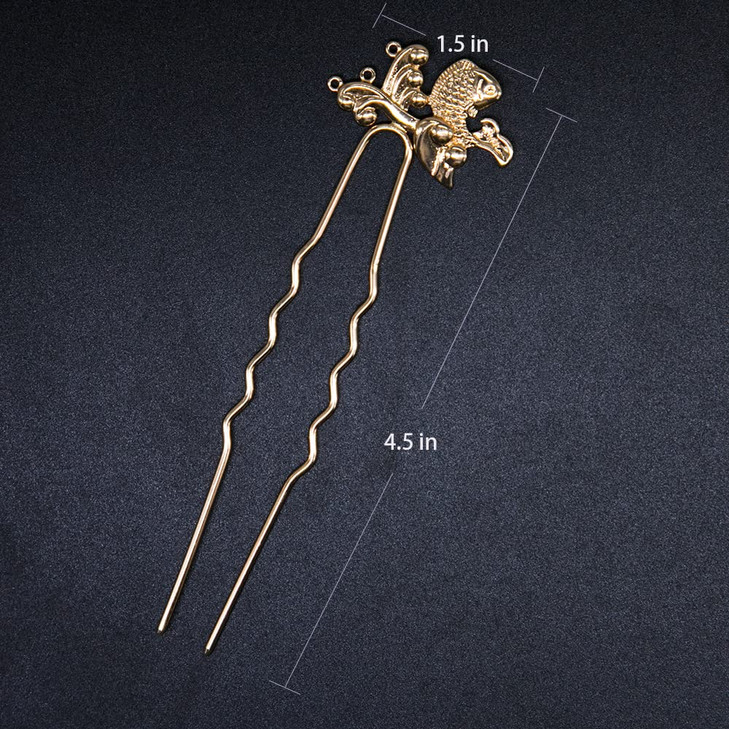 2PCS Chinese Hair Sticks for Long Hair Vintage Chinese Hair Accessoris for Women Gold Sliver Plated Koi Fish Hair Fork P