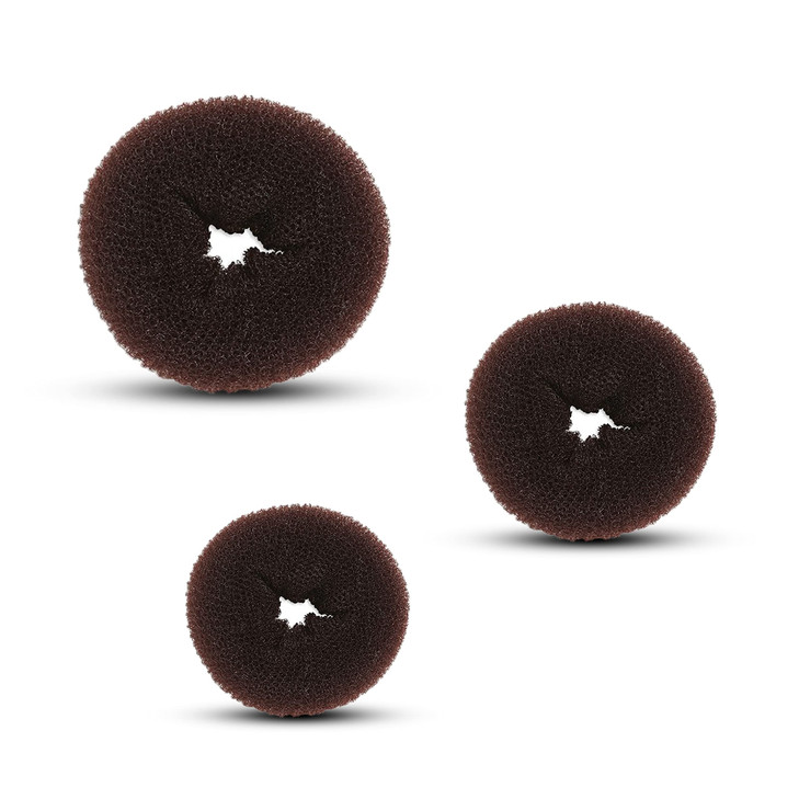 Beaute Galleria 3 Pieces Mini Kids Hair Donut Bun Maker Ring Style Mesh Chignon Ballet Sock Bun Brown