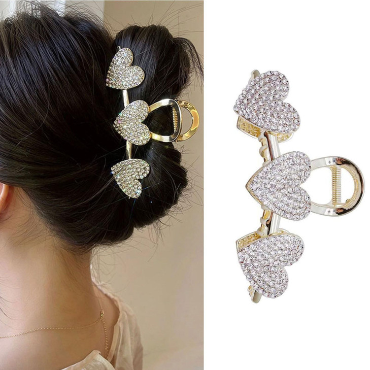 Pearls Heart Hair Clips Valentines Day Hair Accessories for Women Girls Rhinestones Gold Metal Hair Claw Clips Shiny Hea
