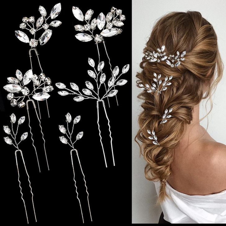 6 Pieces Bride Hair Pins Rhinestones Hair Accessories for Women Crystal Hair Piece for Wedding Bride Women Girls Bridesm