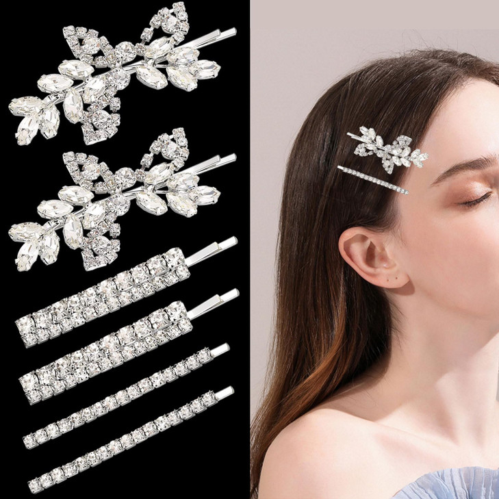BOYIVI 6 Pieces Rhinestone Bridal Hair Clip Leaf Wedding Hairpin Bride Crystal Hair Pins Diamond Bobby Pins Jewelry Barr