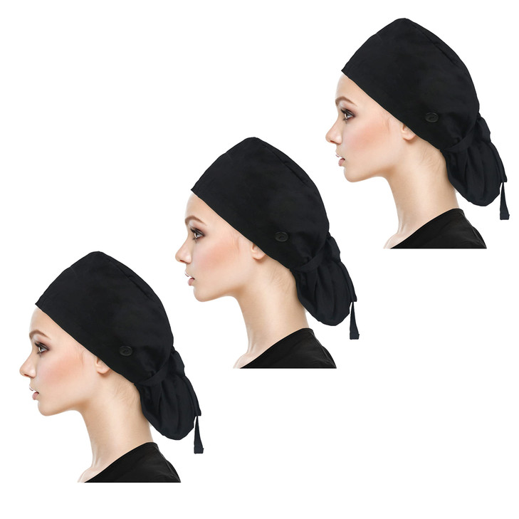 QBA Working Cap with Button Long Hair Adjustable Working Hat Sweatband Cotton Ponytail Holder Tie Back Hats for Women Me