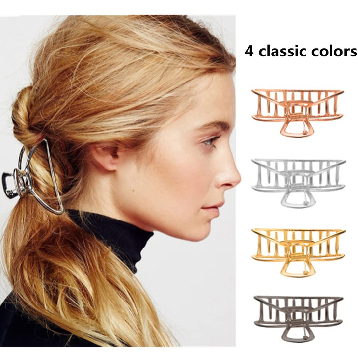 4 Pieces Metal Hair Claw Clips Set 3 Inches Large Size Hair Catch Barrette Jaw Clamp Half Bun Hairpins for Women Hair Ac