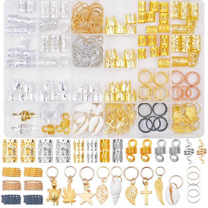 189 Pieces of Dreadlock Jewelry Beads for Hair Braids Hair Jewelry for Braids Metal and Gold Braid Rings Cuffs and Clips