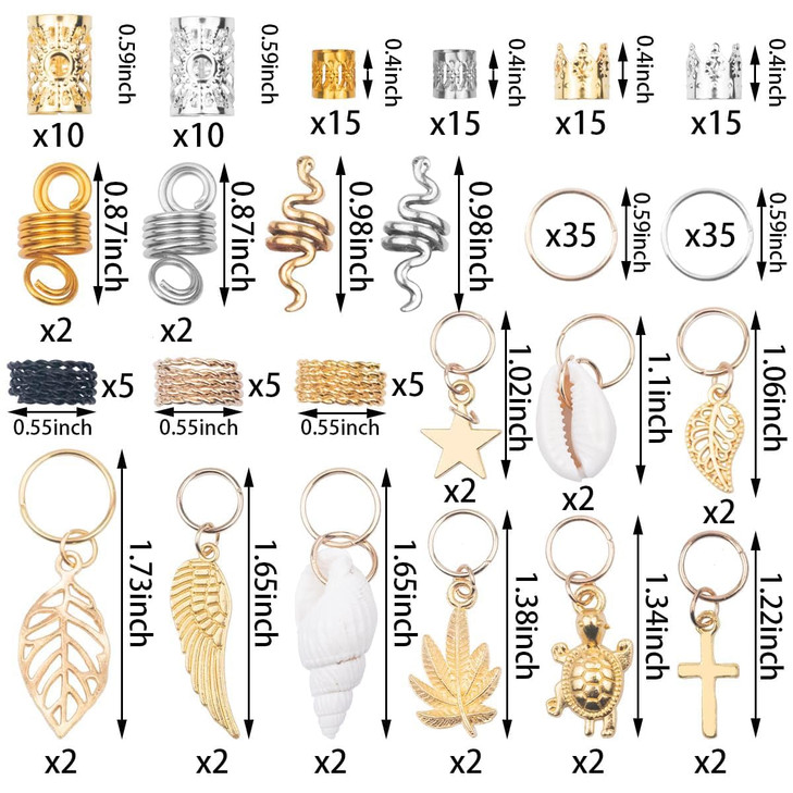 189 Pieces of Dreadlock Jewelry Beads for Hair Braids Hair Jewelry for Braids Metal and Gold Braid Rings Cuffs and Clips