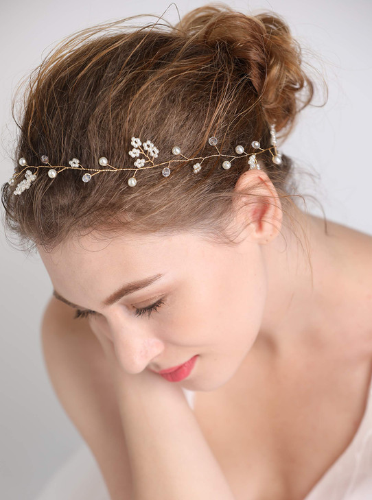 fxmimior Bride Hair Accessories Crystal Long Hair Vine Wedding Hair Piece gold