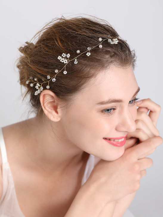 fxmimior Bride Hair Accessories Crystal Long Hair Vine Wedding Hair Piece gold