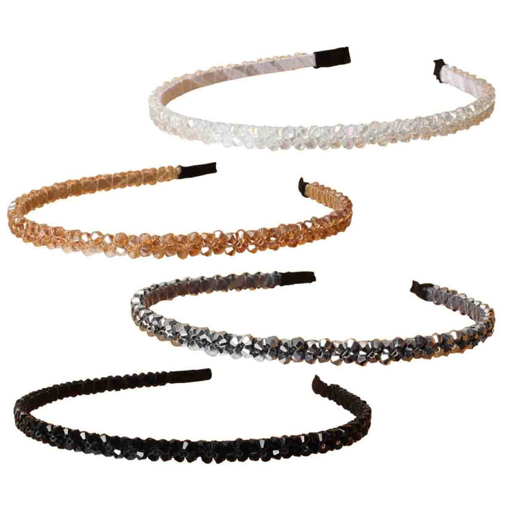 Cuizhiyu 4 PK Crystal Rhinestone Headbands for Women Girls Double Rows Sparkly Beaded Hair Hoops Clear Black Weave Narro