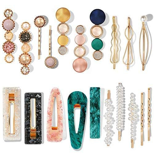 Mehayi 20 PCS Macaron Pearl Acrylic Resin Fashion Hair Clips Set Cute Hair Barrettes Bobby Pins Boho Fancy Hairpin Acces