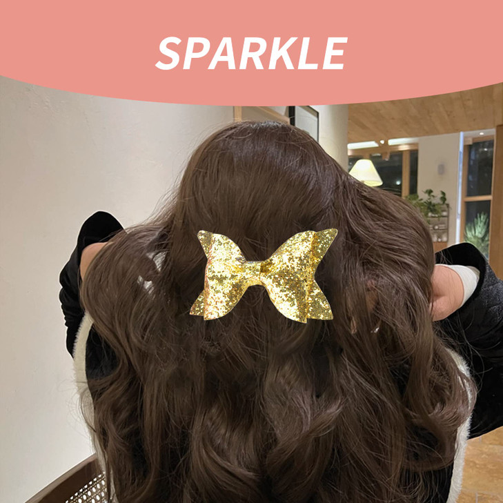 4Pcs Girls Sparkly Glitter Hair Clips Boutique Hair Clips Multi Color Glitter Sequins Big Hair Bows for Girls Teens Todd