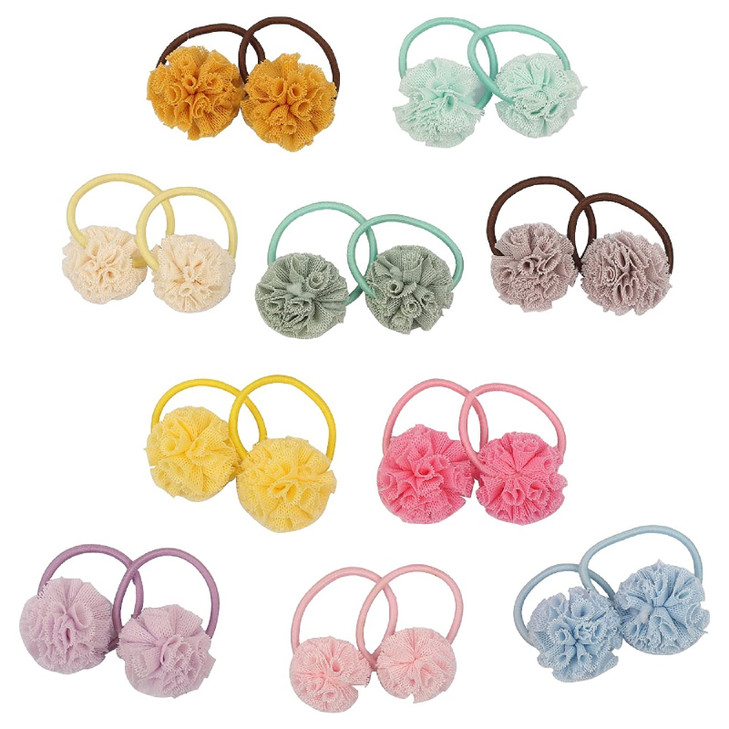 HotSattion 20pcs Baby Toddler Flower Pom Ball Hair Ties for Girls Small Hair Ties for Kids Multicolor Nometal Hair Elast
