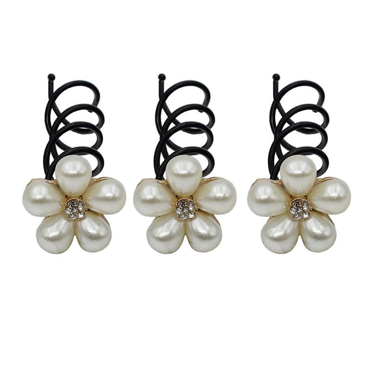 canjoyn 10 Pcs Flower Spin Hair Pins Swirl Hair Twists Coils Hair Clips Bridal Rhinestone Pearl Metal Spiral Twist Updo