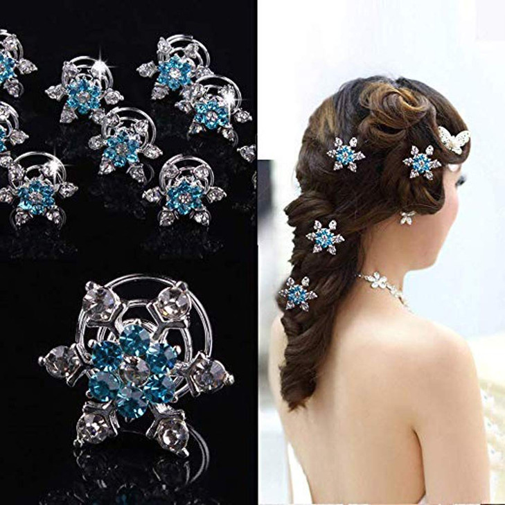 canjoyn 20 Pcs Snowflake Spin Hair Pins Swirl Hair Twists Coils Hair Clips Wedding Bridal Gem Rhinestone Metal Spiral Tw