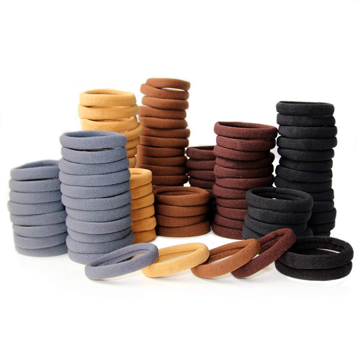 100 Pack Thick Elastics Hair Ties for Women High Stretch Seamless Cotton Hair Bands Ponytail Holders Headband No Crease