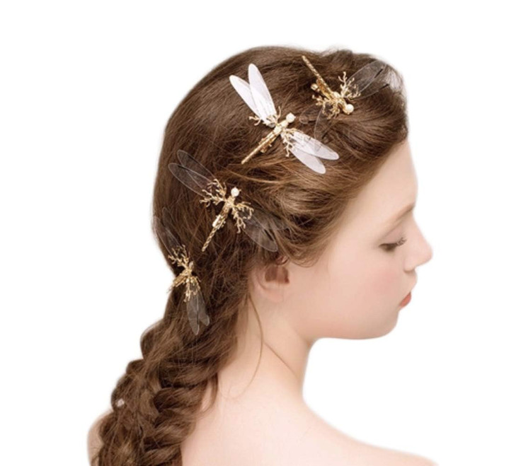 canjoyn 3 Pcs Baroque Fancy Gold Tone Alligator Hair Clips Dragonfly Starfish Hair Clips Bridal Pearl Prom Hair Pins Wed