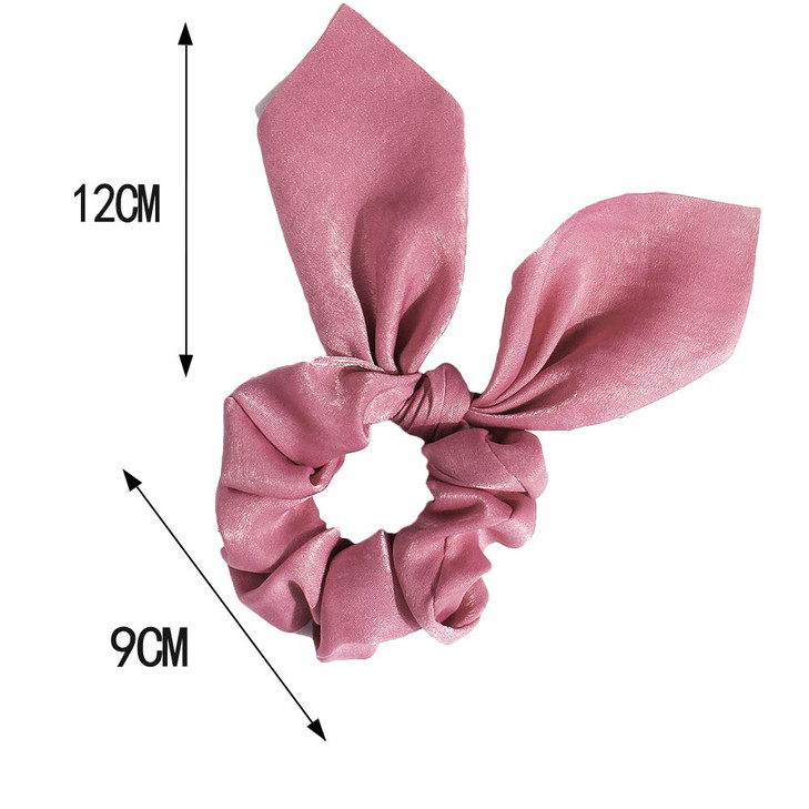 Solid Colors Hair Scrunchies Cute Bunny Ears Hair Ties Ponytail Holders with Bow Women Girls 4 ColorsCLight pinkYellowGr