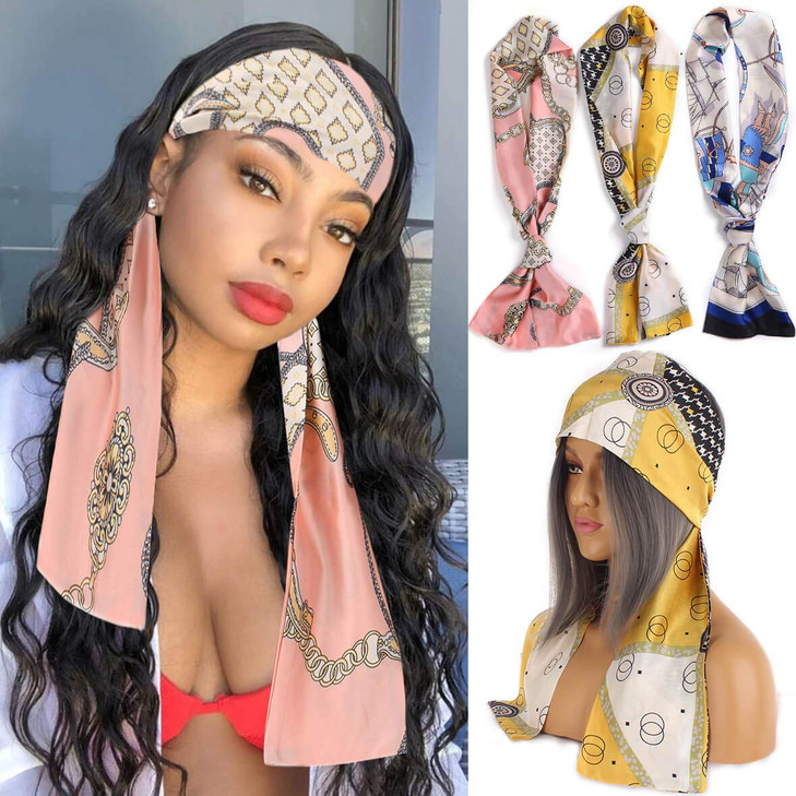 Leeven 3 Pieces Satin Edge Laying Scarf for Lace Wigs Non Slip Printed Headband Scarf for Hair Wrapping At Night 57x55 S